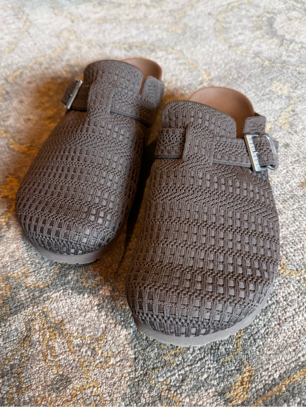 Sketchers Taupe Knit Clog Mules with Buckle | Women’s 10